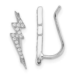 5 x 15mm Rhodium-Plated Sterling Silver CZ Lightning Bolt Ear Climbers
